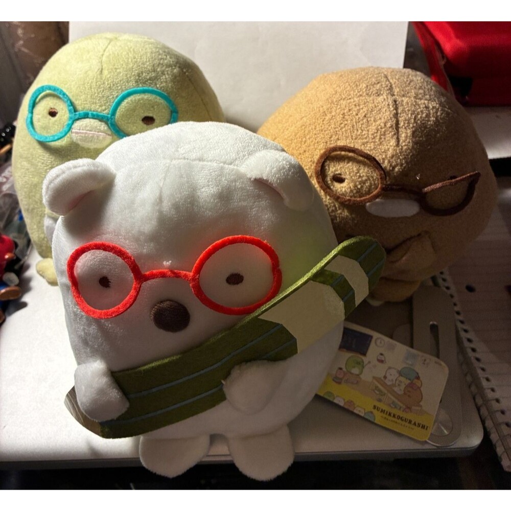 Lot of 3 San-X Sumikko Gurashi Studying Sumikko w/ Glasses Penguins Bear Pencil